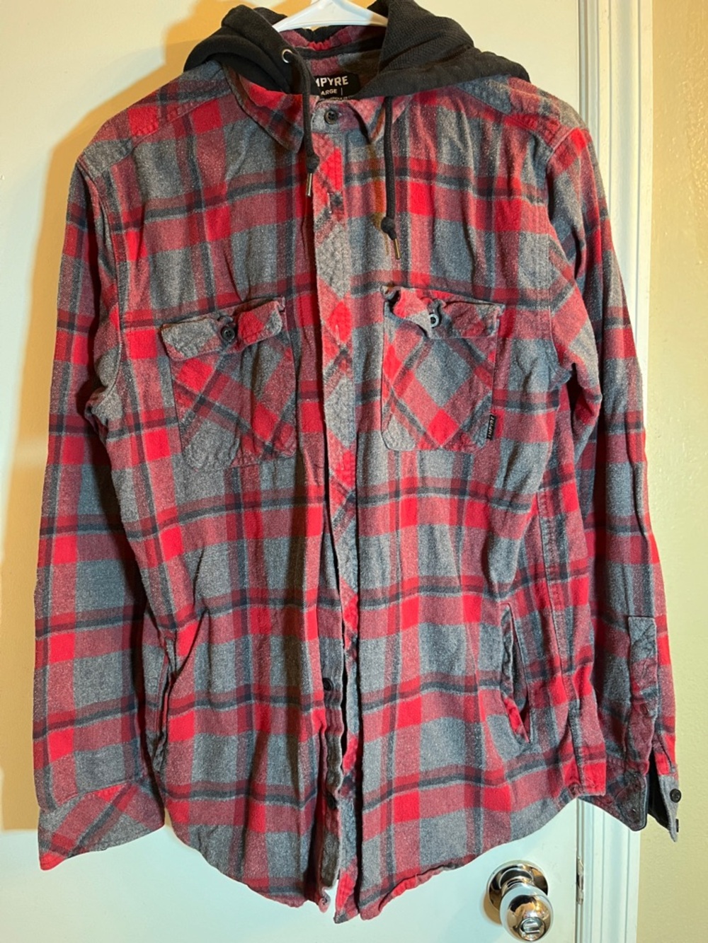 Empyre Red & Gray Plaid Hooded Flannel Jacket
